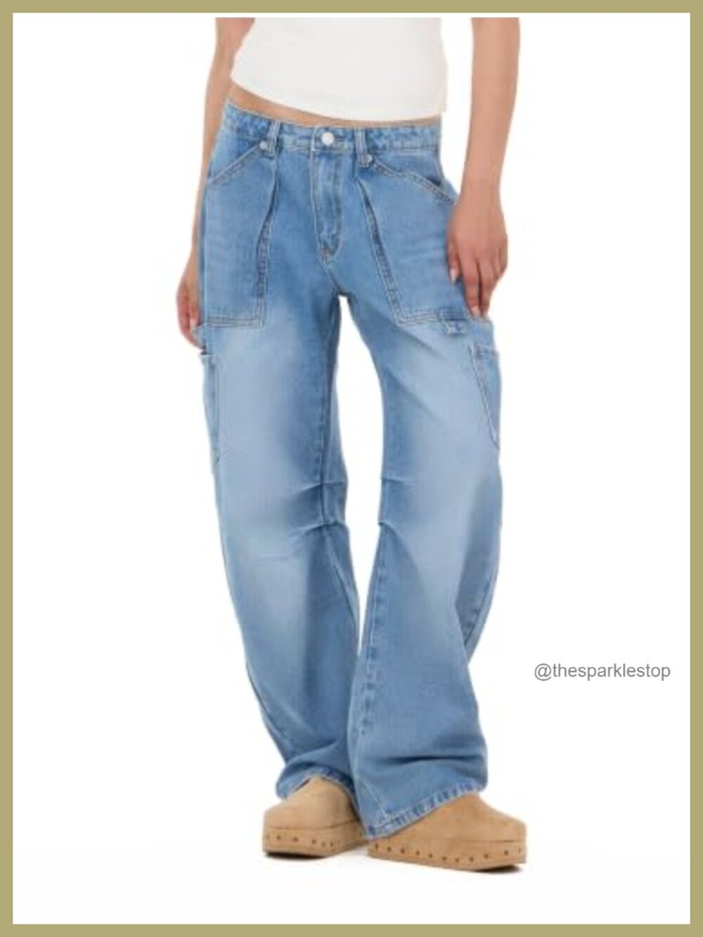 Forever 21 Barrel-Leg Cargo Jeans High Rise Loose Fit Women's Denim Pants